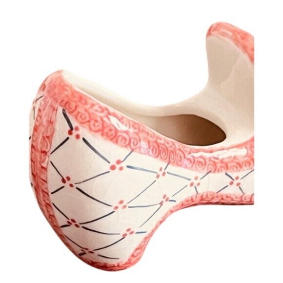 Vintage Hand-Painted Antique Ceramic Shoe & Vase With Pink & Blue Detail Design - Picture 8 of 8